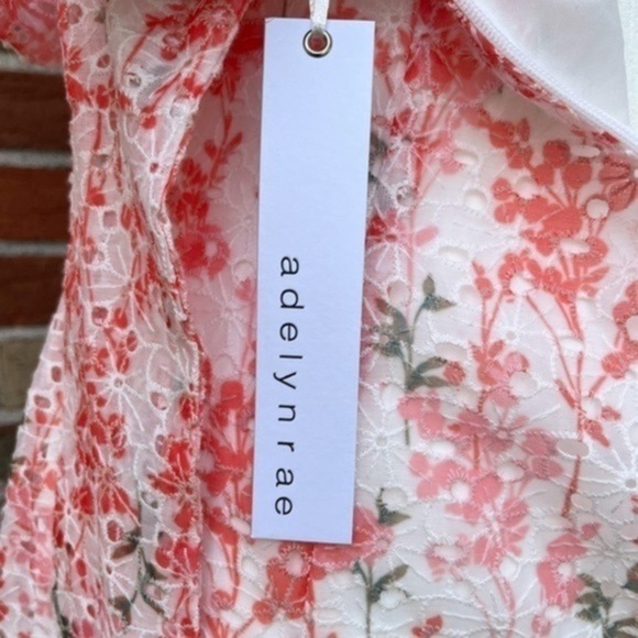 ☀️ NWT Adelyn Rae Collen Floral Eyelet Puff Sleeve Mini Dress in Flamingo - Picture 14 of 16